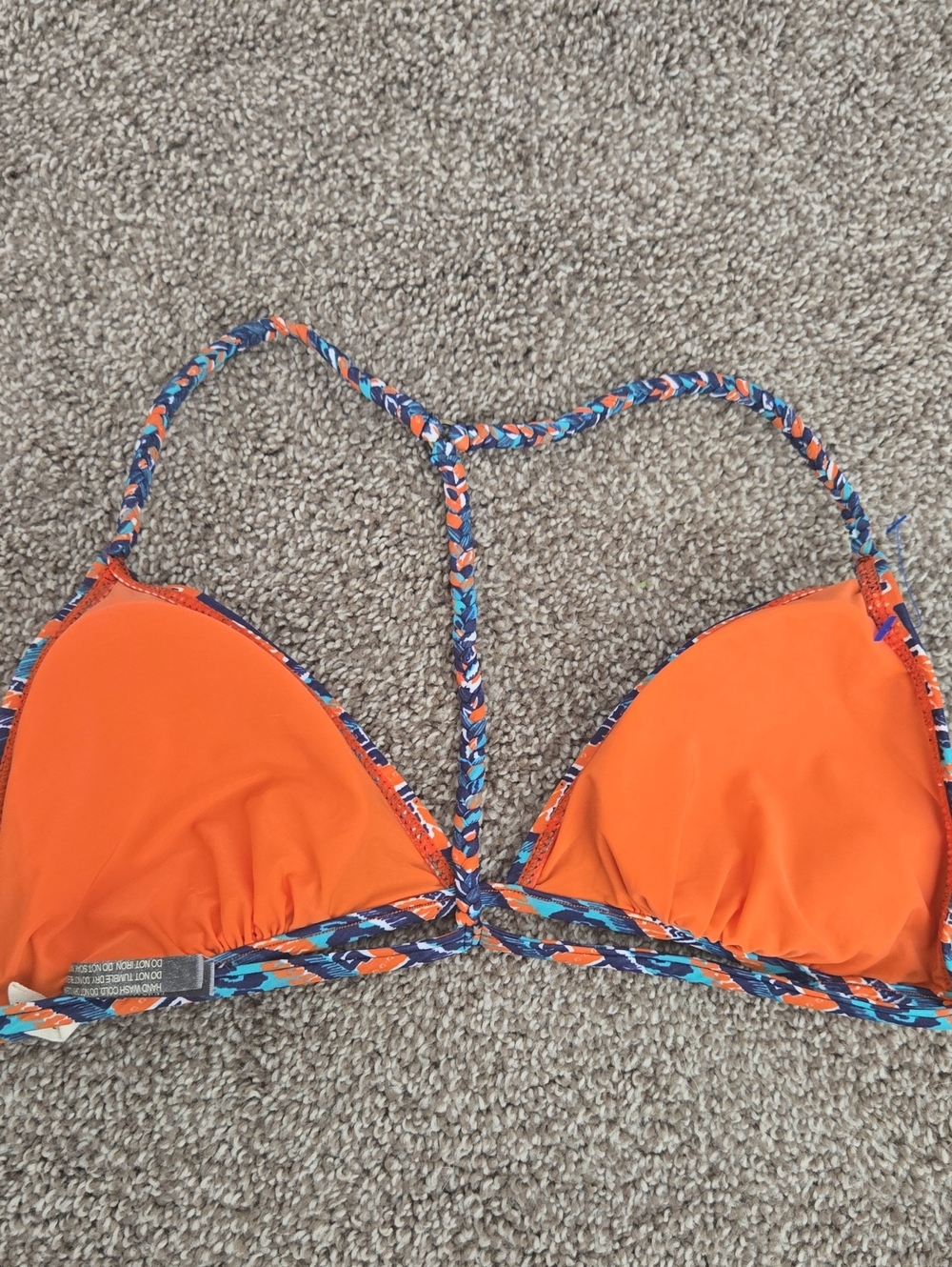Sofia By Vix Turquoise & Orange Zigzag Triangle Bikini Top Size Large - Picture 3 of 4